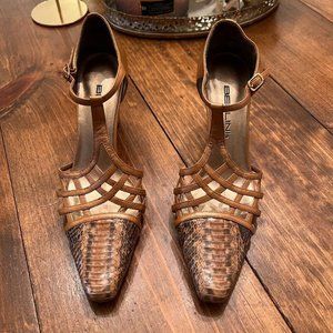 Bellini Copper Leather/Snake Skin Womens Strappy Heels US size: 7
